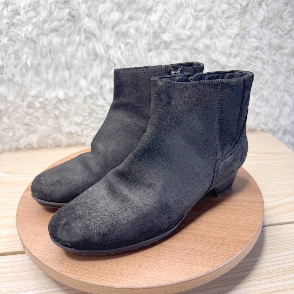 ABEO Distressed Black Suede Ankle Boots Booties Round Toes Women's Shoes Size 7‎